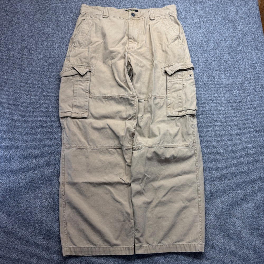 Old Navy Surplus Co Mens Khaki Cargo Pants Wide Leg Tan 34x32 Baggy Y2K